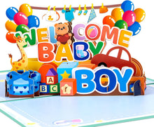 Welcome Baby Boy Pop Up 3D Greeting Cards with Blank Note & Envelope, ideal celebration gift for Baby Shower, Love, Anniversary, Special Moments, Inspirational, Birthday, Holiday, Party