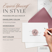 Curio Press Personalized Stationery for Women & Men - A2 Folded Note Cards with Monogram and Name, Fold Over Monogrammed Stationery Thank You Cards with Custom Notecards - Delicate Mono Fold