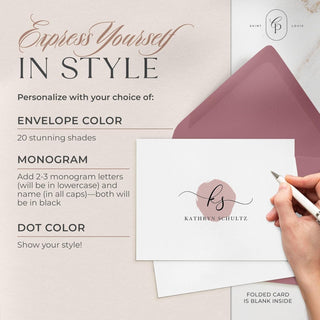 Curio Press Personalized Stationery for Women & Men - A2 Folded Note Cards with Monogram and Name, Fold Over Monogrammed Stationery Thank You Cards with Custom Notecards - Delicate Mono Fold