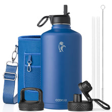 Water Bottle 40 oz Insulated with Straw&Brush, Coolflask Vaccum Stainless Steel Metal 3 Lids Water Flask for Sports, Gym or Office, Keep Cold 48H Hot 24H, Magic Black