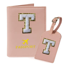 COSHAYSOO Purple Passport Cover Holder and Initial Luggage Tag Set TSA Approved with Personalized Monogram Chenille Letter Patch for Women Teen Girls, Cute Travel Bag Suitcase Identifier (A)