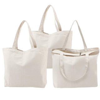 Segarty 6 Packs Canvas Tote Bag with Zipper, 16x13 inch Reusable Washable Grocery Shopping Bags with Handle Plain Canvas Totes for Women Teacher DIY Art Crafts Painting Embroidery Decoration