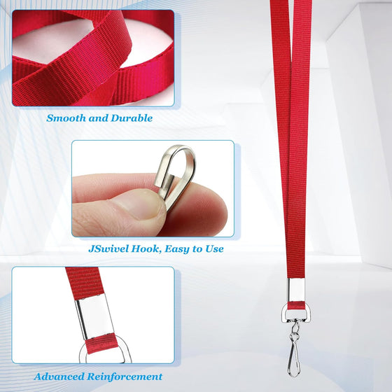 50 Pack Bulk Lanyard for ID Badge Holder Durable Flat Lanyard with Swivel Hook and Badge Clip (Red) - hover image