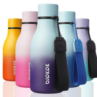 BJPKPK Insulated Water Bottles, 18 oz Stainless Steel Metal Water Bottle with Strap, BPA Free Leak Proof Jugs, Mugs, Flasks, Reusable Thermal Flasks for Sports & Travel, Orange
