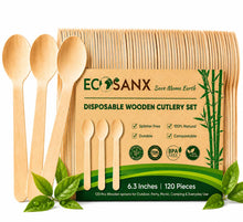 ECOSANX® 120 PCs Disposable Wooden Cutlery set 6.3" Splinter Free Compostable Utensils for party, Eco-Friendly, 100% All-Natural Bamboo Utensils set for picnic, Bamboo cutlery set for Events & More