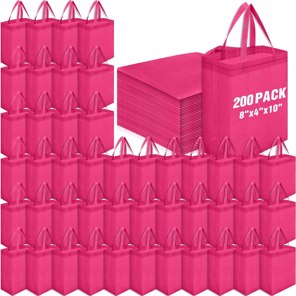 Windyun 50 Pcs Reusable Tote Bag Bulk 8 x 4 x 10 Inch Non Woven Shopping Bag with Handle Reusable Portable Grocery Gift Tote (Black)