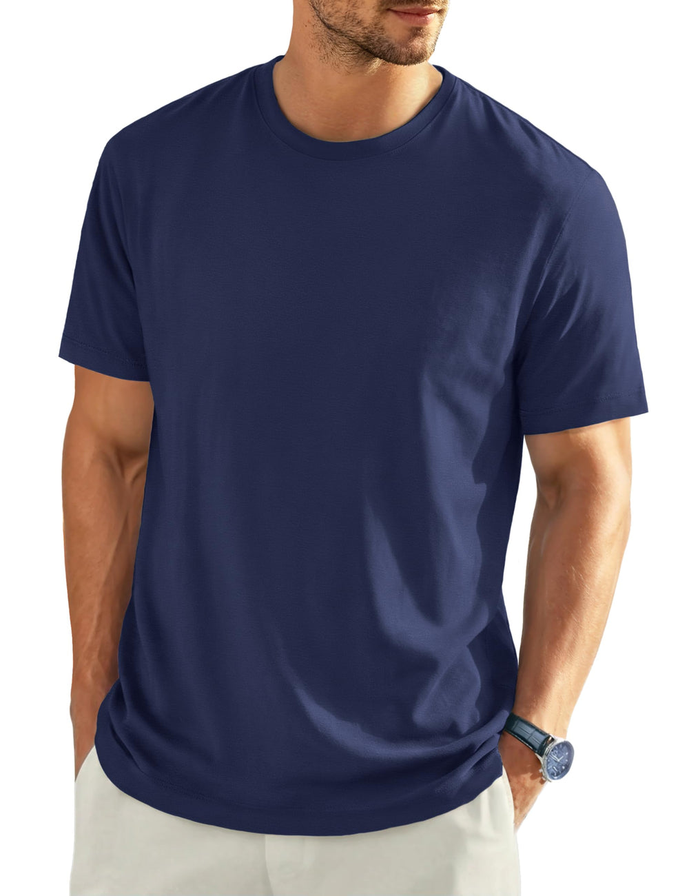 EKLENTSON Men's Cotton Crewneck T-Shirts Short Sleeve Plain Tee Moisture Wicking Casual Tshirts Solid Color