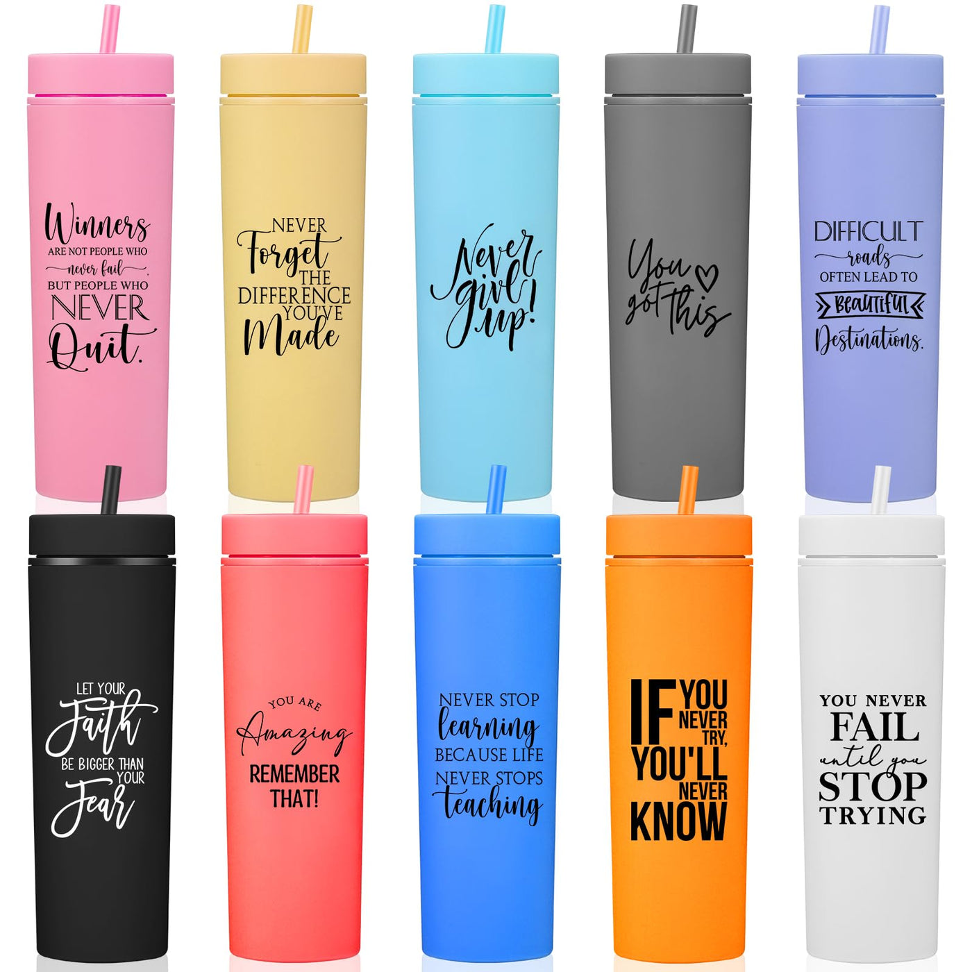 Tioncy 10 Pcs Employee Appreciation Gift Bulk Thank You Skinny Tumbler 16oz Matte Inspirational Water Cup with Lid Straw for CNA Nurse Graduation Team Coworker Teacher Volunteer(Neutral)