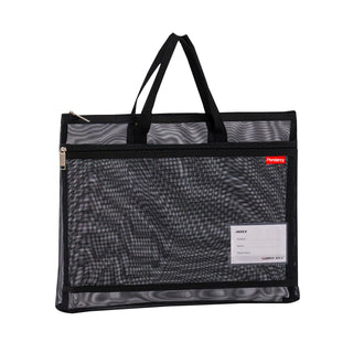Pendancy Mesh Zipper Pouch A4 Size, Large Double Pocket Waterproof File Bag with Handle, 11x13.8 in Foldable Document Storage for Puzzle Project/Cross Stitch/Travel/Office（Advanced Green）