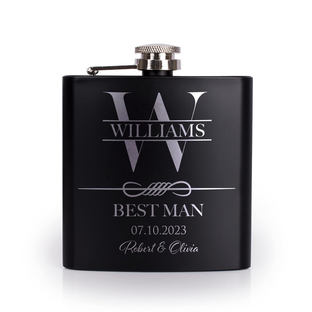 Set of 6, Groomsmen Gifts for Wedding | Personalized Groomsmen Flasks w/Optional Gift Box, Bachelor Party Team, 6 oz. Custom Engraved Hip Flasks for Best Man and Groomsman Proposal #3, Stainless Steel