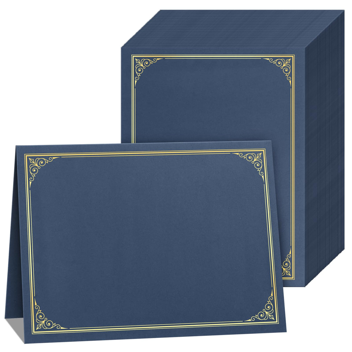 SUNEE 10 Packs Navy Blue Certificate Holders, 250gsm, for 8.5x11 Award Certificates, Certificate Covers with Gold Foil Border