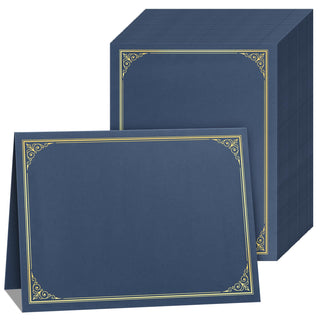 SUNEE 10 Packs Navy Blue Certificate Holders, 250gsm, for 8.5x11 Award Certificates, Certificate Covers with Gold Foil Border
