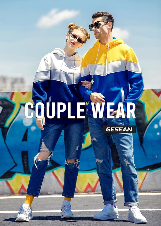 Gesean Men's Novelty Color Block Pullover Fleece Hoodie Long Sleeve Casual Sweatshirt with Pocket - hover image