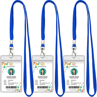 Koorito 3 Pack Clear ID Badge Holder with Lanyard Black Lanyards with Vertical Waterproof ID Badge Holder for Office, School, Travel