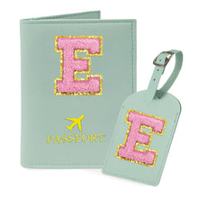 COSHAYSOO Purple Passport Cover Holder and Initial Luggage Tag Set TSA Approved with Personalized Monogram Chenille Letter Patch for Women Teen Girls, Cute Travel Bag Suitcase Identifier (A)