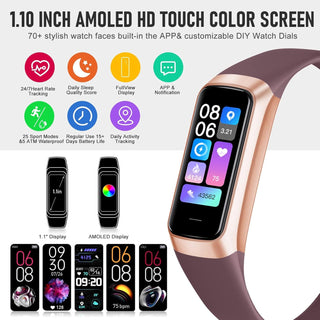 Fitness Tracker, Activity Trackers with 24/7 Heart Rate, Blood Oxygen Blood Pressure Sleep Monitor, Step Counter with 1.1" AMOLED Touch Color Screen, Calorie Pedometer Health Smart Watch for Women Men