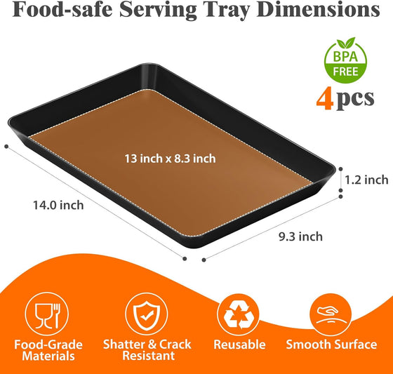 SpaceTrove 4-Pack Serving Tray Set, Reusable Plastic Serving Platter for Party Supplies, Entertaining, Grilling Accessories, Stackable Kitchen Snack Box Container for Dessert, Fruit, Cookie, (Black) - hover image