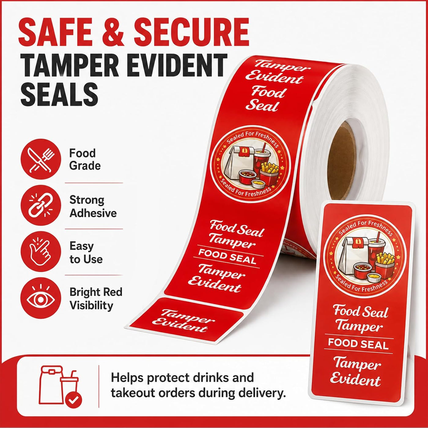 1000-Pack Tamper Proof Stickers, 1.5in x 6in Strong Adhesive Food Delivery Evident Stickers Sealed for Tamper Detection, Easily Use Labels Tapes for Boxes, Cups, Coffee, Envelopes, Documents