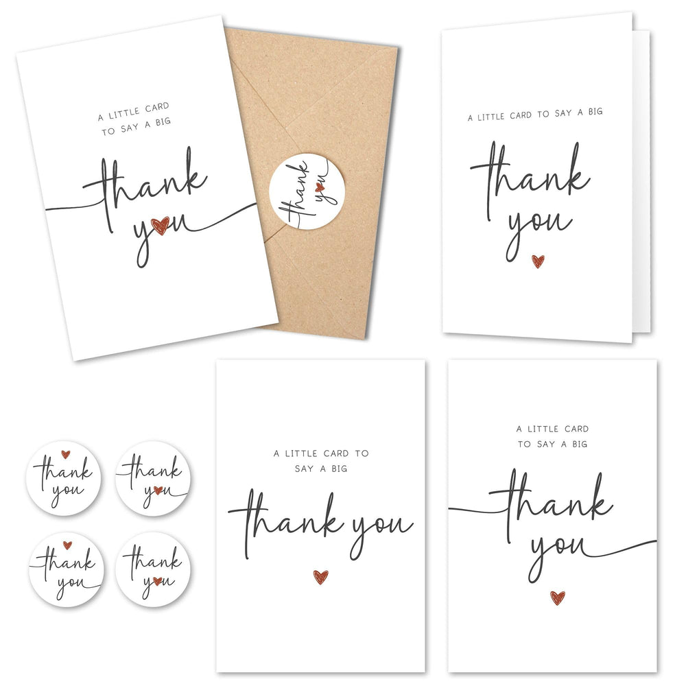 UnimaxPrint 52 Thank You Cards with Envelopes & Stickers (4 Designs), Minimalist 3x5” Thank You Notes for Teacher Appreciation, Weddings, Baby Showers & Small Business