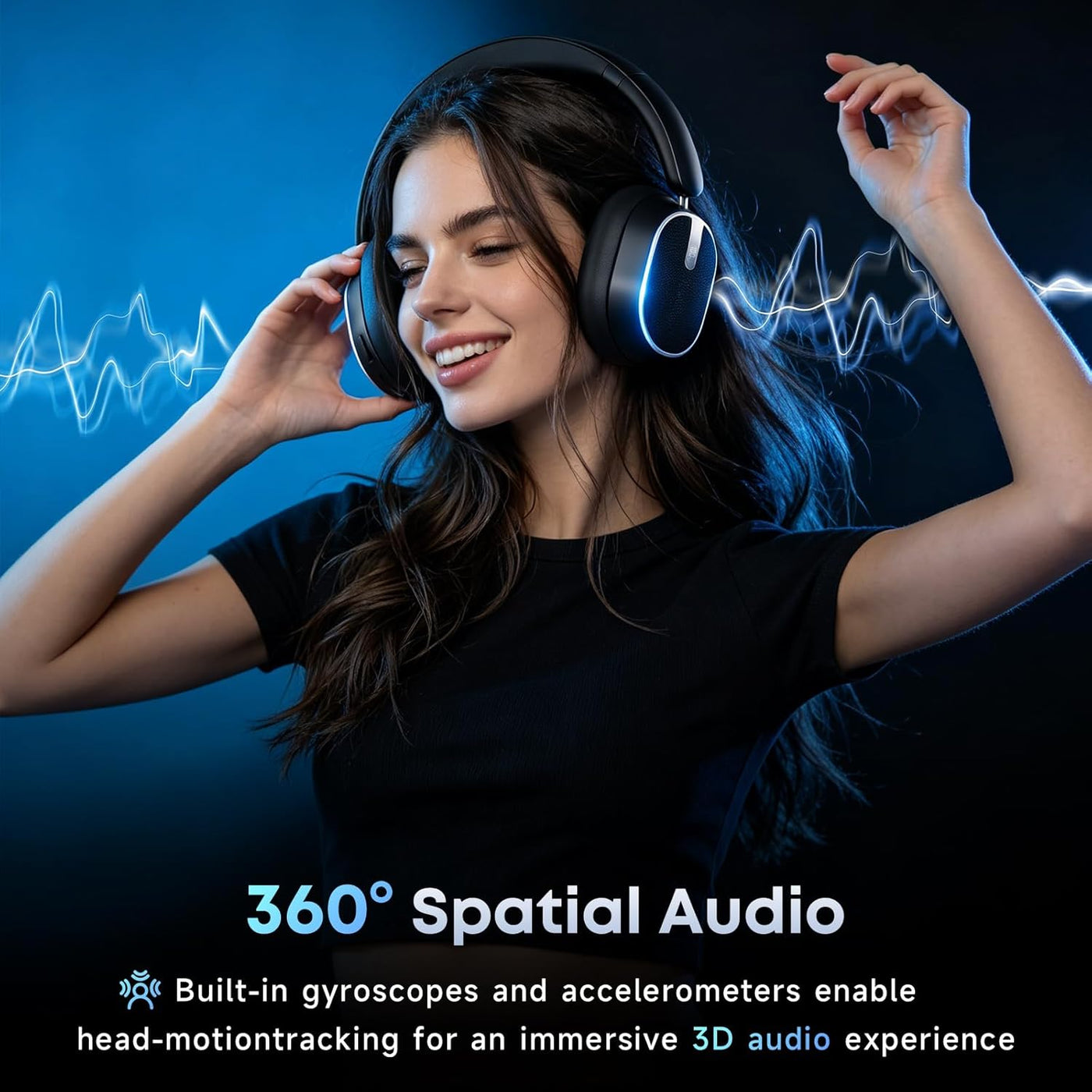 Hybrid Active Noise Cancelling Bluetooth Headphones, Over Ear Wireless Headphones with 120H Playtime, Hi-Res Audio, Deep Bass, Memory Foam Ear Cups for Home Office Travel
