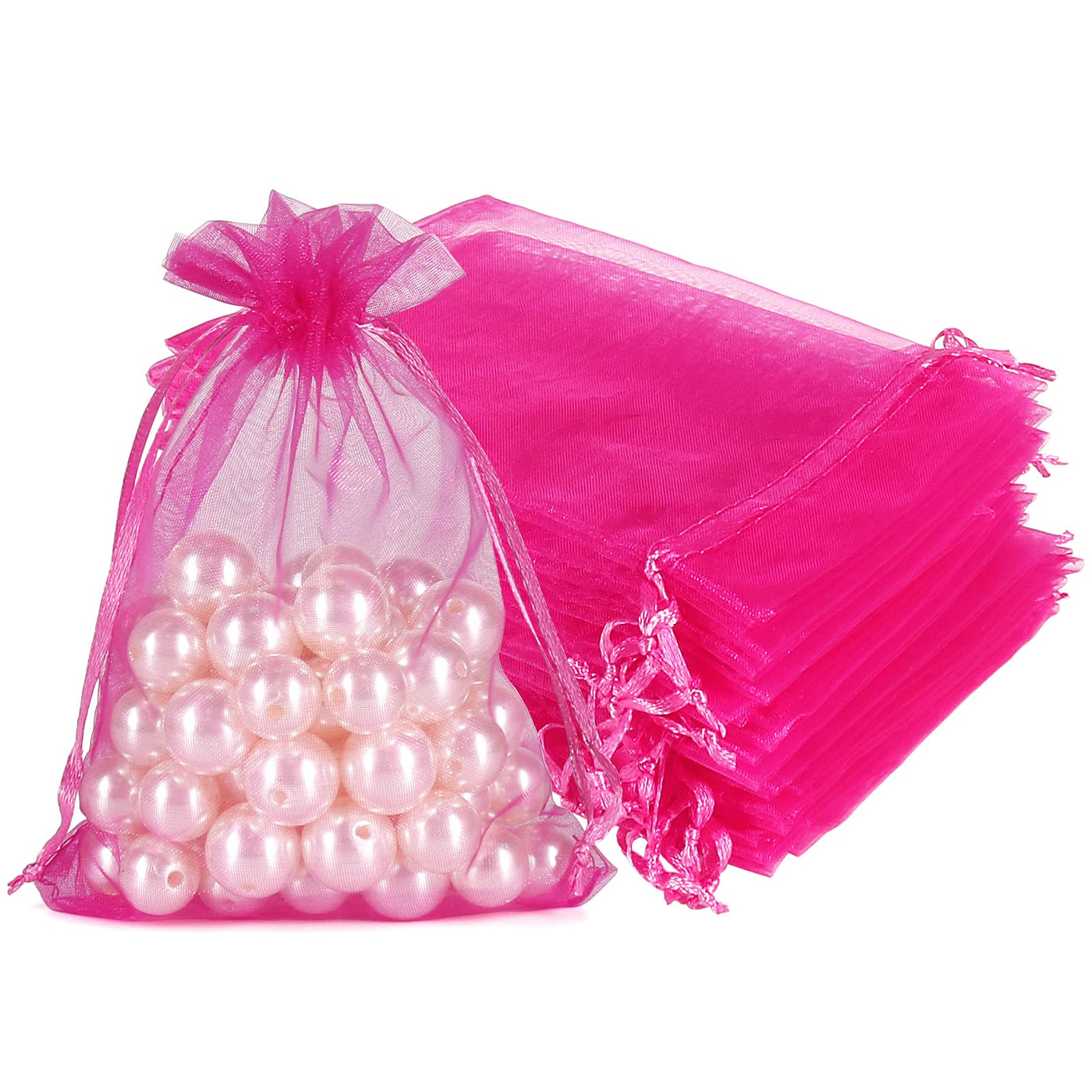 HRX Package 100pcs White Organza Bags, 4x6 inch Mesh Bags Drawstring Gift Bags Jewelry Pouches for Candy Wedding Favors Christmas