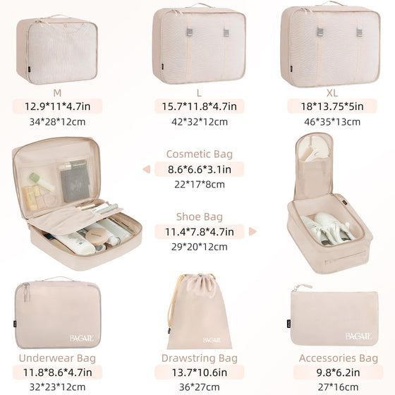 BAGAIL 8 Set Packing Cubes Luggage Packing Organizers for Travel Accessories-Cream - hover image