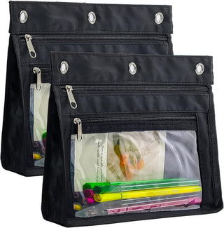 YoeeJob 2 Pack 1 Inch Expandable Zipper Pencil Pouches with Clear Window for 3 Ring Binder, Suitable for School & Office (Grey)
