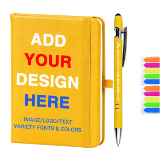 KMH Personalized Notebook and Pen Set, A5 200 Pages Lined Journal Bulk Custom Notebook with Photo Text LOGO for Work, School & Note Taking