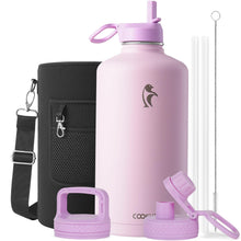 Water Bottle 40 oz Insulated with Straw&Brush, Coolflask Vaccum Stainless Steel Metal 3 Lids Water Flask for Sports, Gym or Office, Keep Cold 48H Hot 24H, Magic Black