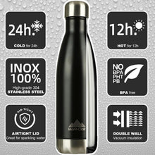 Mont-Clair H2O Stainless Steel Water Bottle, Vacuum insulated - BPA Free, 12h Hot & 24h Cold Drinks, Metal Water Bottle 17oz Leakproof, Ideal for Adult, Kids, Running - Black