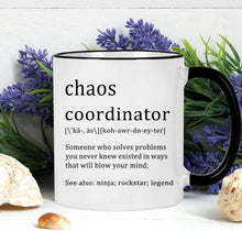 Chaos Coordinator Mug - Office Gift for Boss, Coworkers, Women, Friends - Funny Coffee Mug for Christmas, White Elephant - 11 Ounce Black Handle
