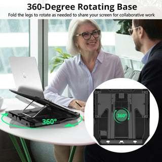 AboveTEK Laptop Stand, 20 Angles Two-Layer Height Adjustable Laptop Stands, Portable Laptop Riser with 360 Rotating Base Storage Space & Extra Phone Holders Compatible with 10''-17'' Laptops Black