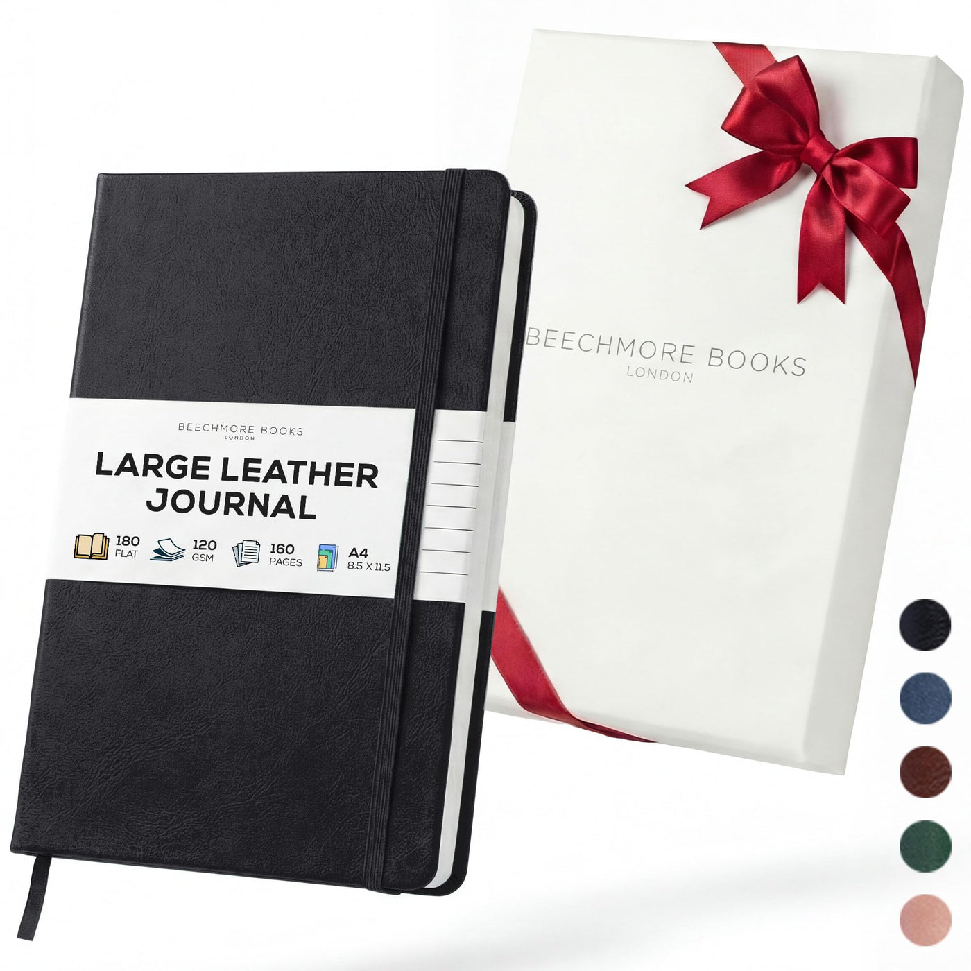 BEECHMORE BOOKS Premium Lined Leather Journal for Men & Women, 5" x 8" (A5) Thick 120gsm Ivory Cream Paper Notebook, Hardcover Vegan Leather Personal Diary, With Gift Box (Chestnut Brown)