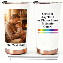 Personalized Tumbler with Photo Text Logo, Made in USA 20 oz Custom Stainless Steel Coffee Mug with Lid, Custom Cup Gift for Dad, Mom, Friends, gift for father's day