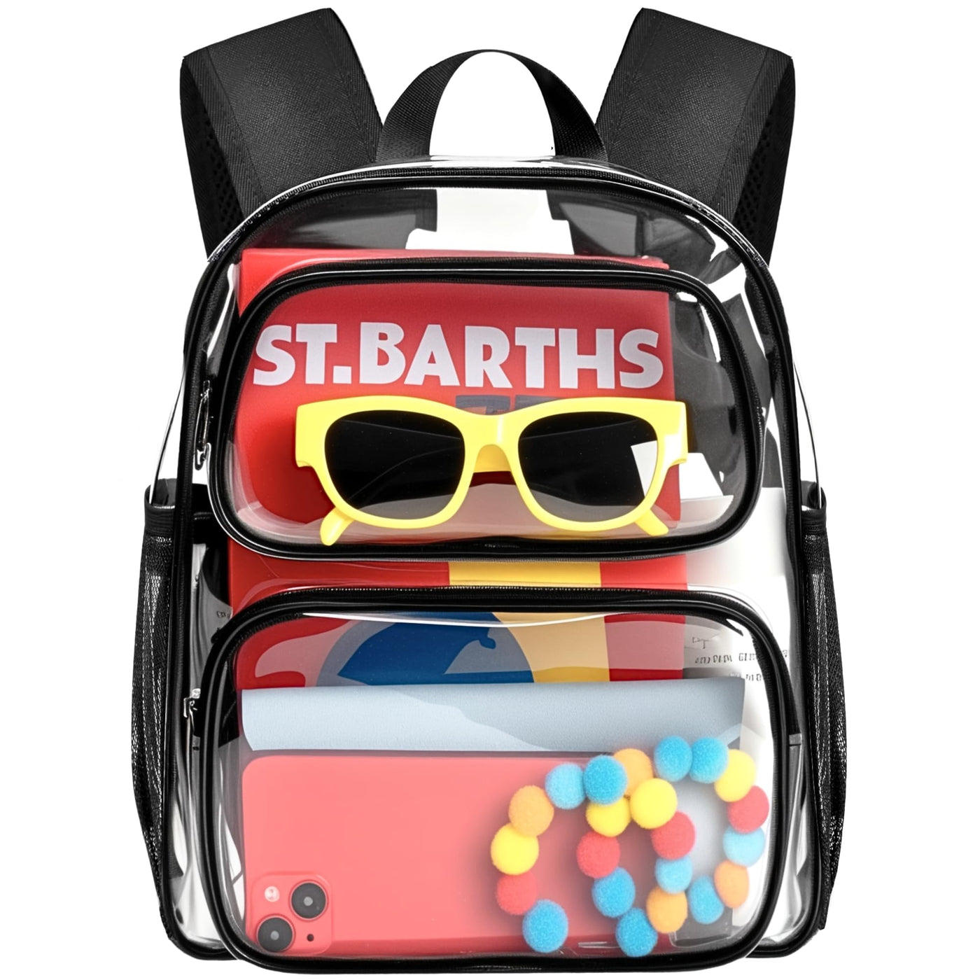 MAY TREE Clear Backpack Stadium Approved for Women and Men, Clear Bag for Stadium Events, Transparent bag for Concert Sporting Festival, Black