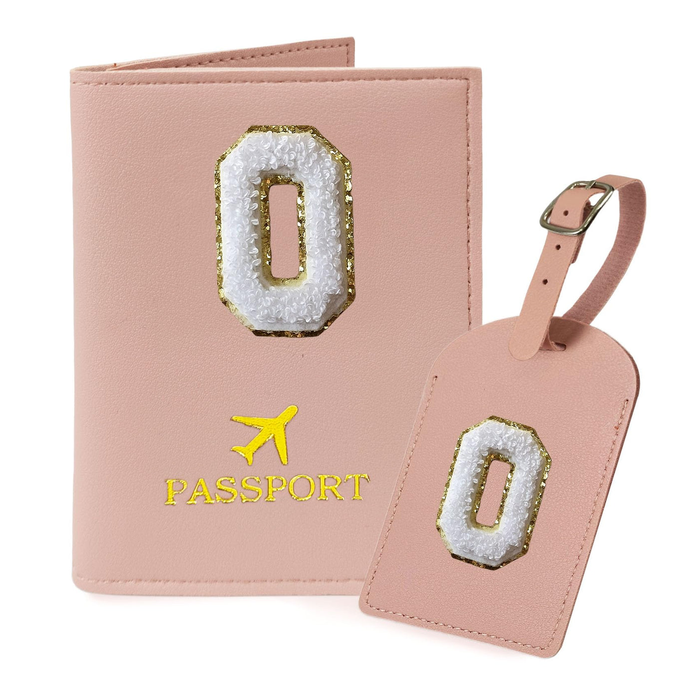 COSHAYSOO Purple Passport Cover Holder and Initial Luggage Tag Set TSA Approved with Personalized Monogram Chenille Letter Patch for Women Teen Girls, Cute Travel Bag Suitcase Identifier (A)
