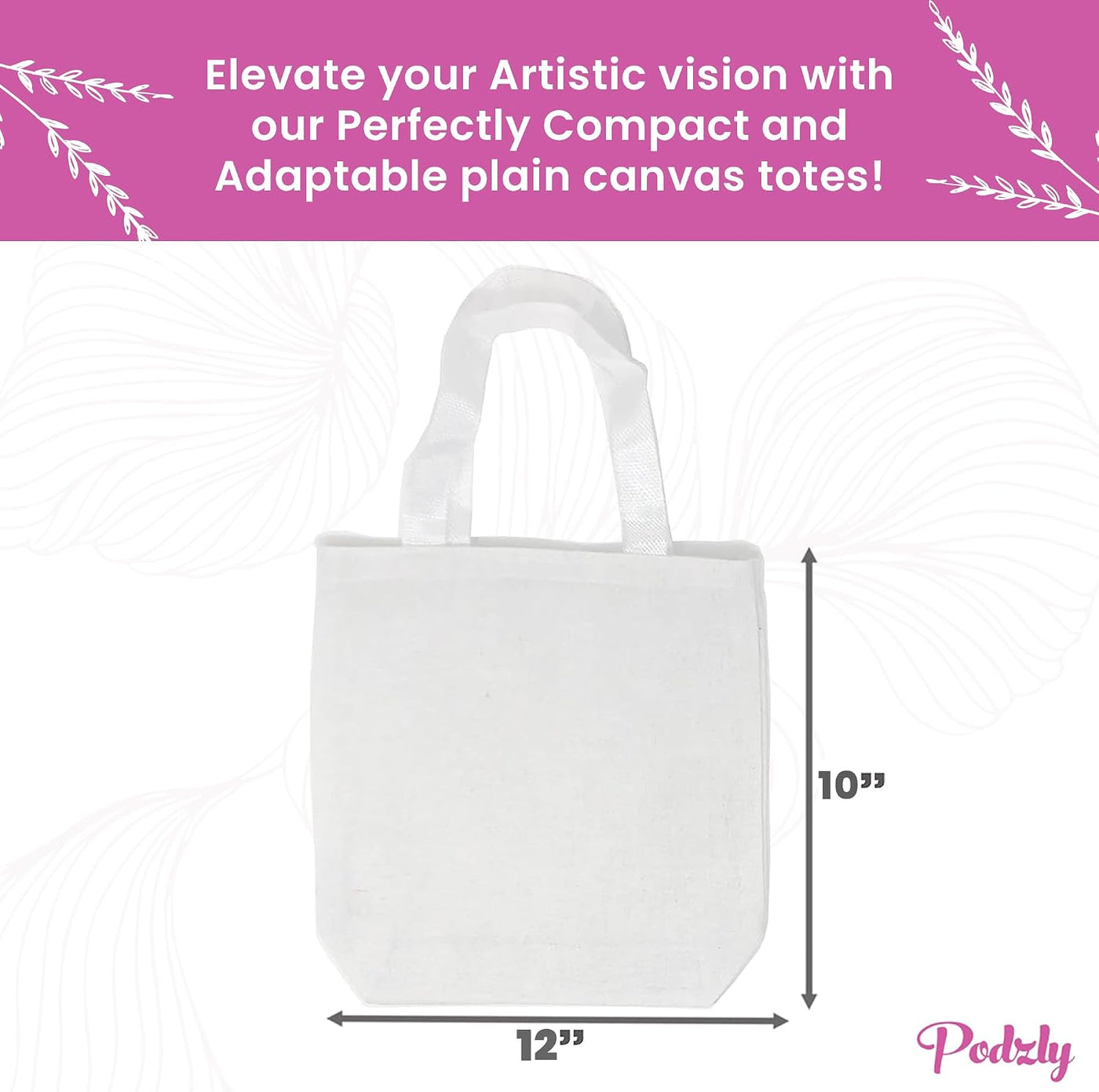 Podzly DIY Blank Canvas Tote Bags - Mini Tote Bags.