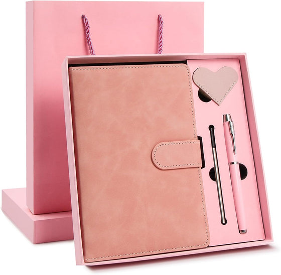 Faux Leather Journal Gift Set for Women Men, A5 Hardcover Notebook | 360 Pages 100GSM Lined Paper, Includes Pen & 6 Heart Bookmarks, Gift Box & Bag Included, Birthday Graduation Christmas Gift