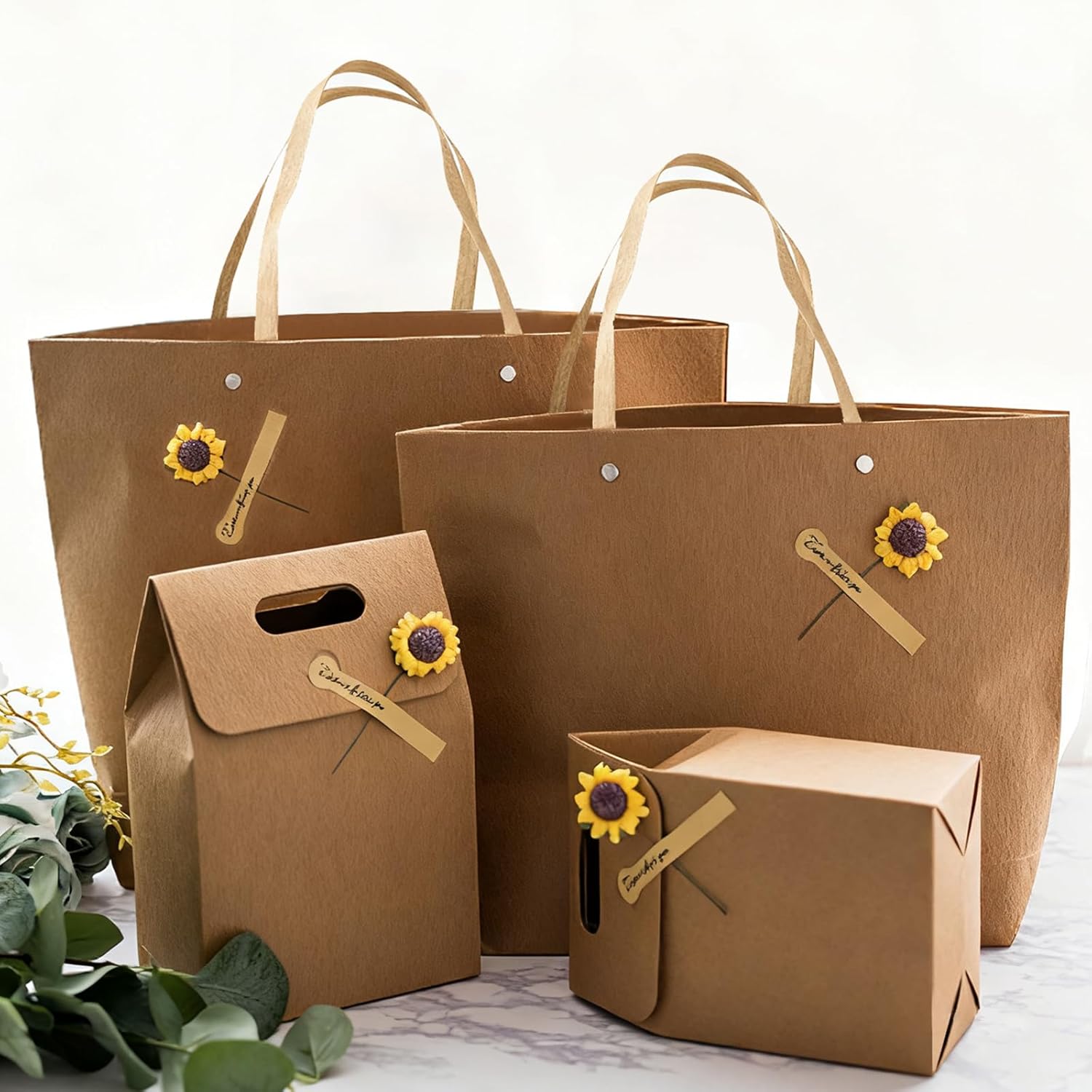 4 Pcs Kraft Paper Gift Bags Gift Boxes with Handles-Recyclable & Sustainable- Sturdy Brown Paper Bags for Gifts Bags, Shopping, Wedding welcome bags, Birthday Party, Christmas