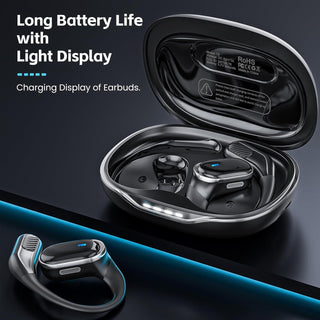 TRAUSI Open Ear Wireless Earbuds Bluetooth Headphones, 80H Playtime Stereo Ear Buds with ENC Noise Cancelling, Fast Charging, IPX7 Waterproof Sports Earphones with Earhook for Running/Workouts Black