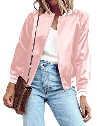 Zeagoo Women's Bomber Jacket Lightweight Zip Up Jacket Casual Striped Jacket Coat Outerwear Windbreaker with Pockets