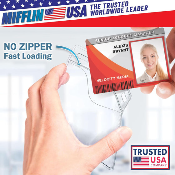 Mifflin-USA Card Protector (4x3 Inch, Clear, Bulk 100 Pack) Quick Load Horizontal No Zipper Name ID Badge Holder - hover image