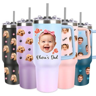 Personalized 40 oz Tumbler with Handle and Straw, Custom Tumbler with Picture, Logo, Text, Stainless Steel Travel Coffee Mug Cup, Personalized Gifts For Women Men Birthday Mother's Day Father's Day