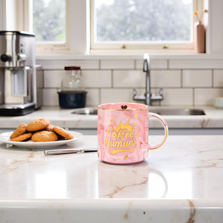 "Coffee＞Human" Ceramic coffee Mug - Funny Novelty Gift for Moms, Friends, Teachers & Coworkers - 13oz Adorable Pink Cup for Birthdays, Holidays & Daily Use - Cute for Women, Teens & Coffee Lovers