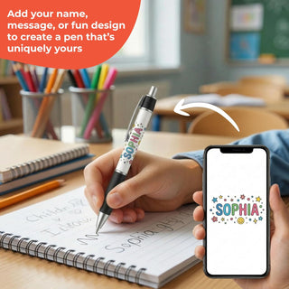 Personalized Ballpoint Pens, Customizable Writing Pens with Photo, Name or Text, Black Ink, Rubber Grip, Retractable, White, for Desk Accessories, Gifts, Party Favors, School Supplies