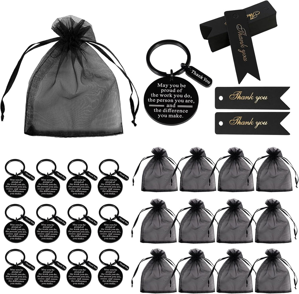 36 Pcs Employee Appreciation Gifts Bulk Thank You Keychains for Coworkers Teams Volunteers Appreciation Keychain Organza Bags