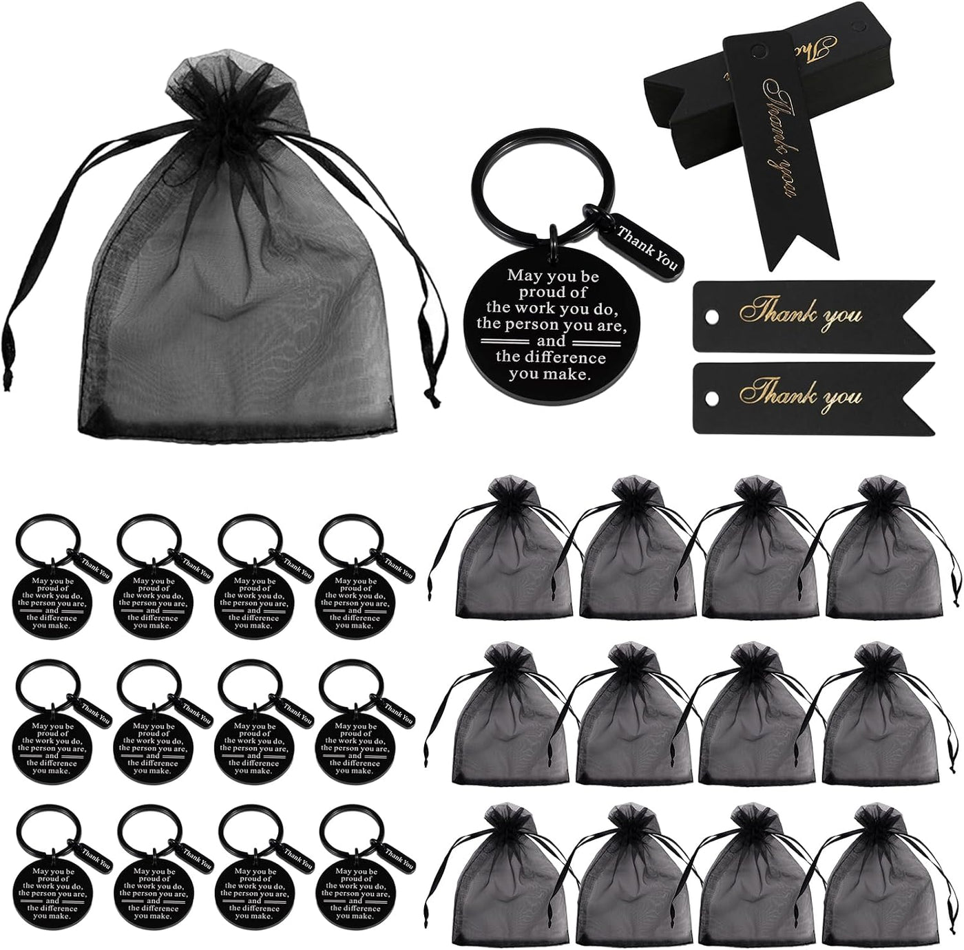 36 Pcs Employee Appreciation Gifts Bulk Thank You Keychains for Coworkers Teams Volunteers Appreciation Keychain Organza Bags