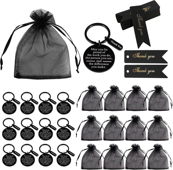 36 Pcs Employee Appreciation Gifts Bulk Thank You Keychains for Coworkers Teams Volunteers Appreciation Keychain Organza Bags