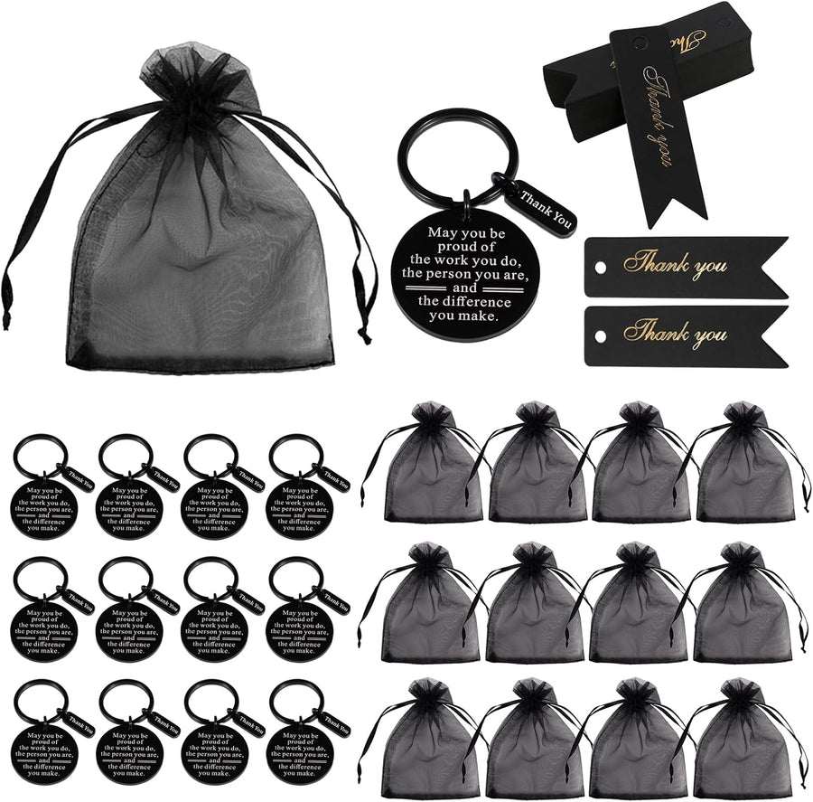36 Pcs Employee Appreciation Gifts Bulk Thank You Keychains for Coworkers Teams Volunteers Appreciation Keychain Organza Bags