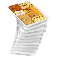 SpaceTrove 4-Pack Serving Tray Set, Reusable Plastic Serving Platter for Party Supplies, Entertaining, Grilling Accessories, Stackable Kitchen Snack Box Container for Dessert, Fruit, Cookie, (Black)